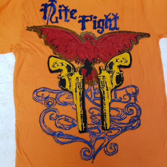 Y2K TOOL JEANS Size 2XL Y2K Orange Embellished Embroidered Beads T-shirt Tee - Picture 3 of 10